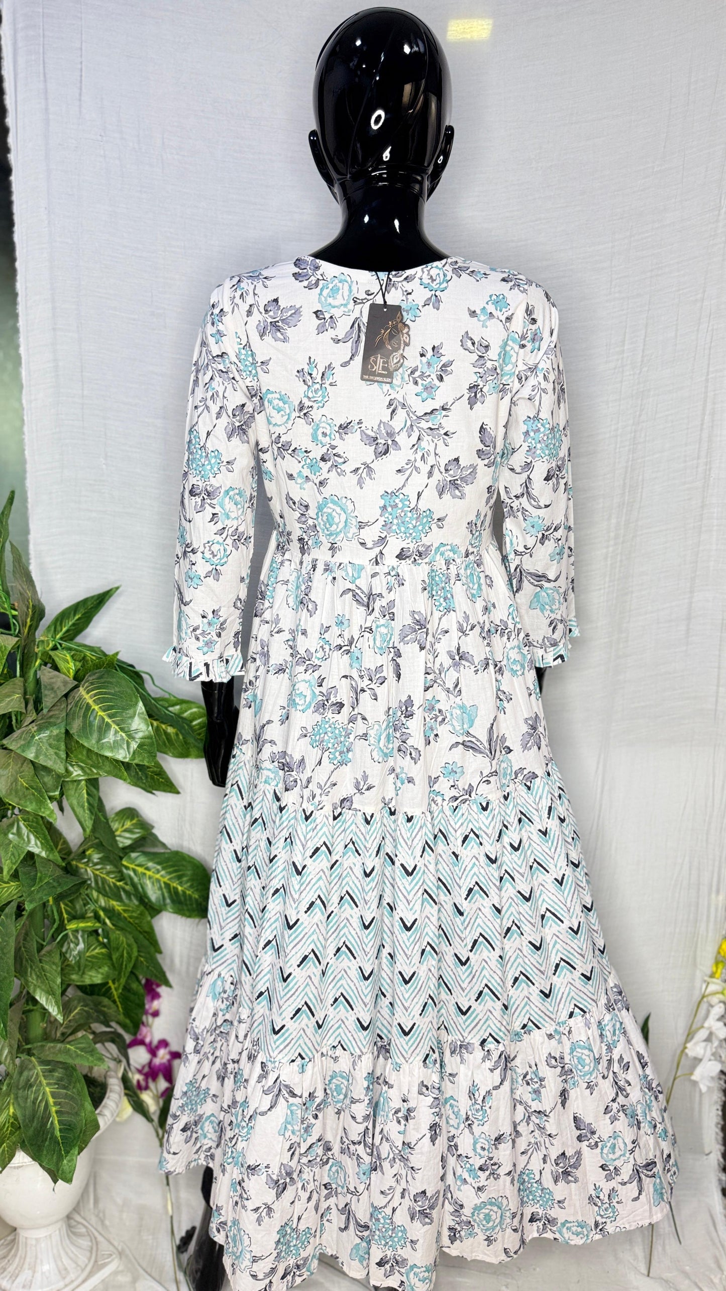 Women's Pure Cotton Floral & Chevron Printed Tier Dress
